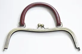 27cm ( 10") Antique Bronze Large Sewing Purse Frame With Natural Wood Handle