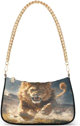ALAZA Lion Running Chian Shoulder Bag Handbags Tote Mini Clutch Purse Hobo Bag with Zipper Closure for Women