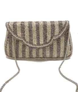 BEADED HEMATITE SILVER BLACK CLUTCH