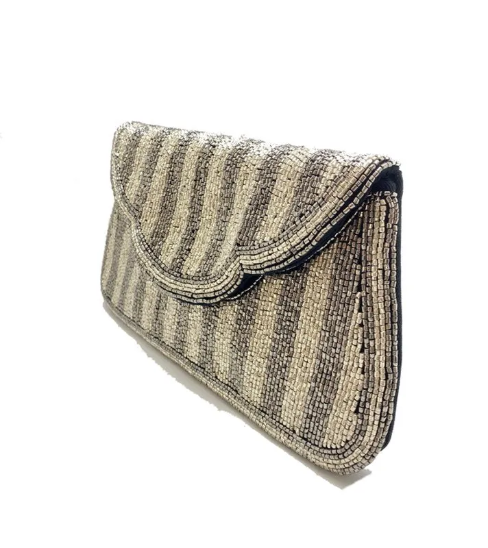 BEADED HEMATITE SILVER BLACK CLUTCH