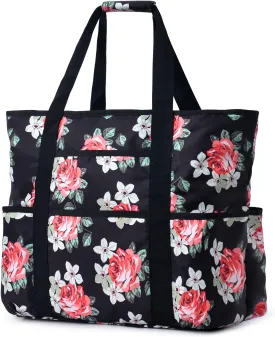 Becokan Beach Bags for Women Large Beach Tote Bag with Zipper Pockets Beach Bag Waterproof Sandproof Travel Nurse Tote Bag
