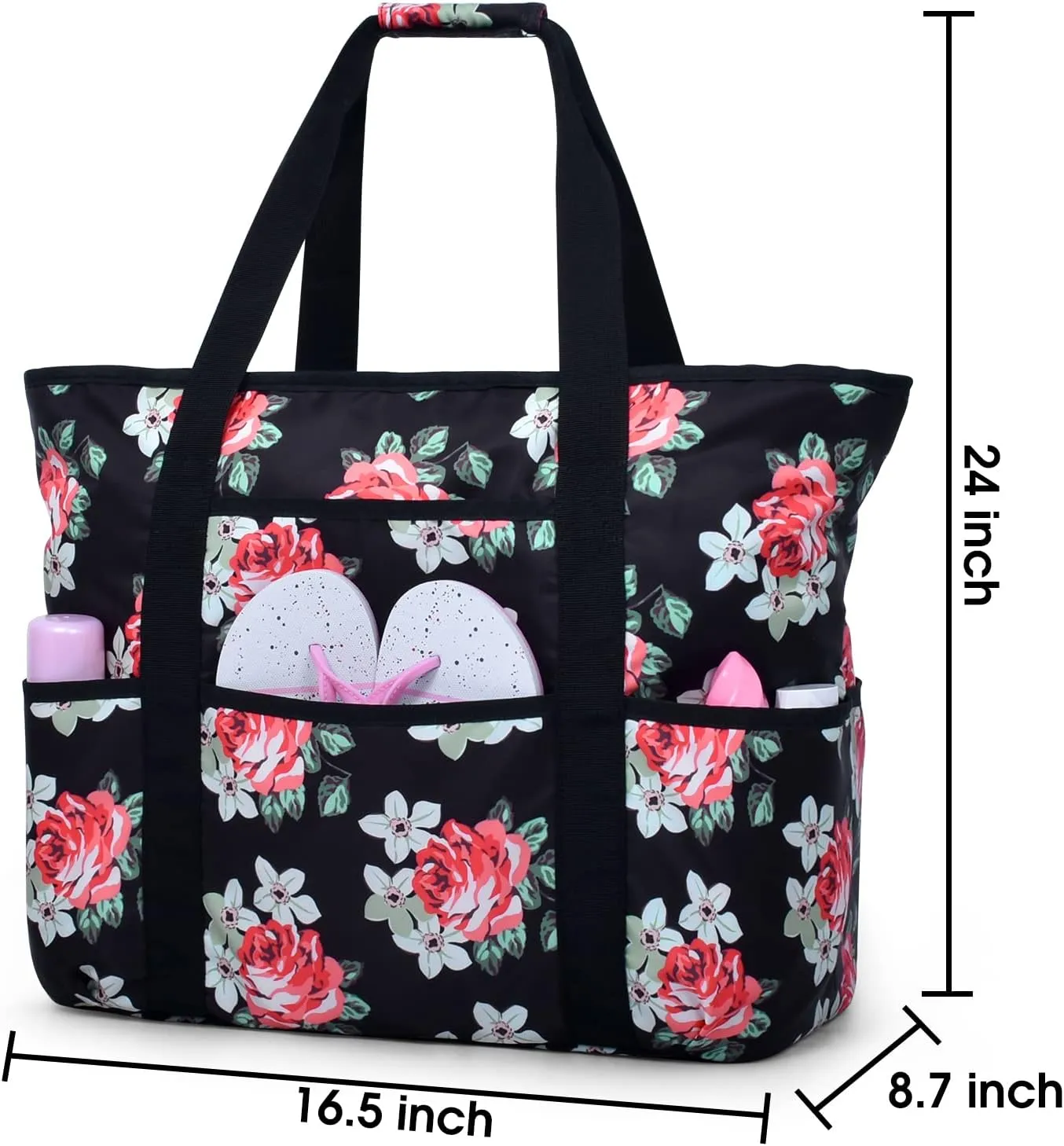 Becokan Beach Bags for Women Large Beach Tote Bag with Zipper Pockets Beach Bag Waterproof Sandproof Travel Nurse Tote Bag