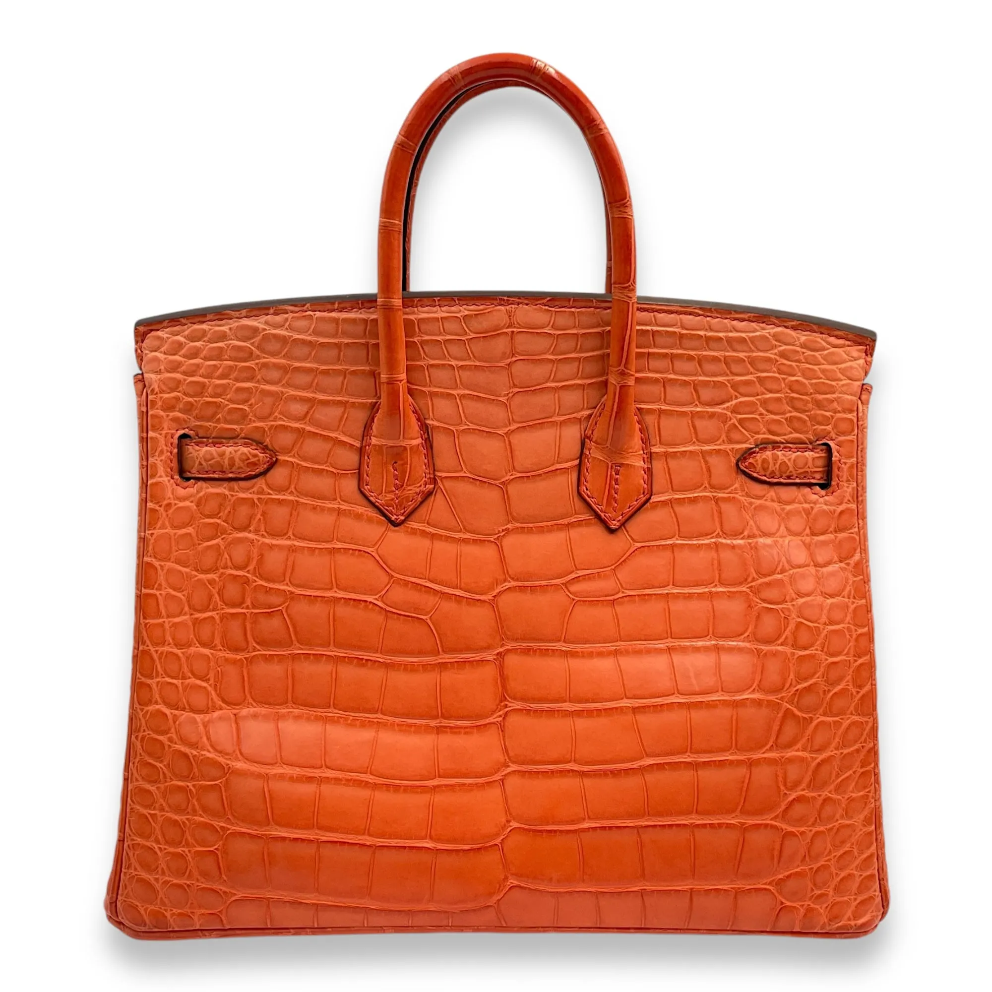 Birkin 25 Orange Poppy in Matte Alligator, Gold hardware