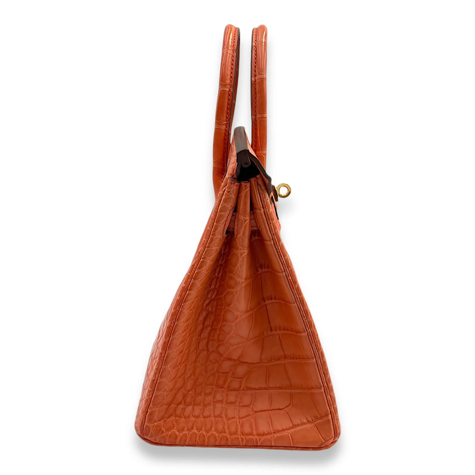 Birkin 25 Orange Poppy in Matte Alligator, Gold hardware
