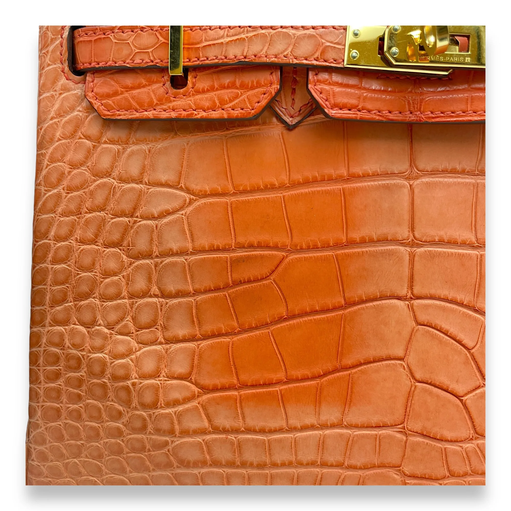 Birkin 25 Orange Poppy in Matte Alligator, Gold hardware