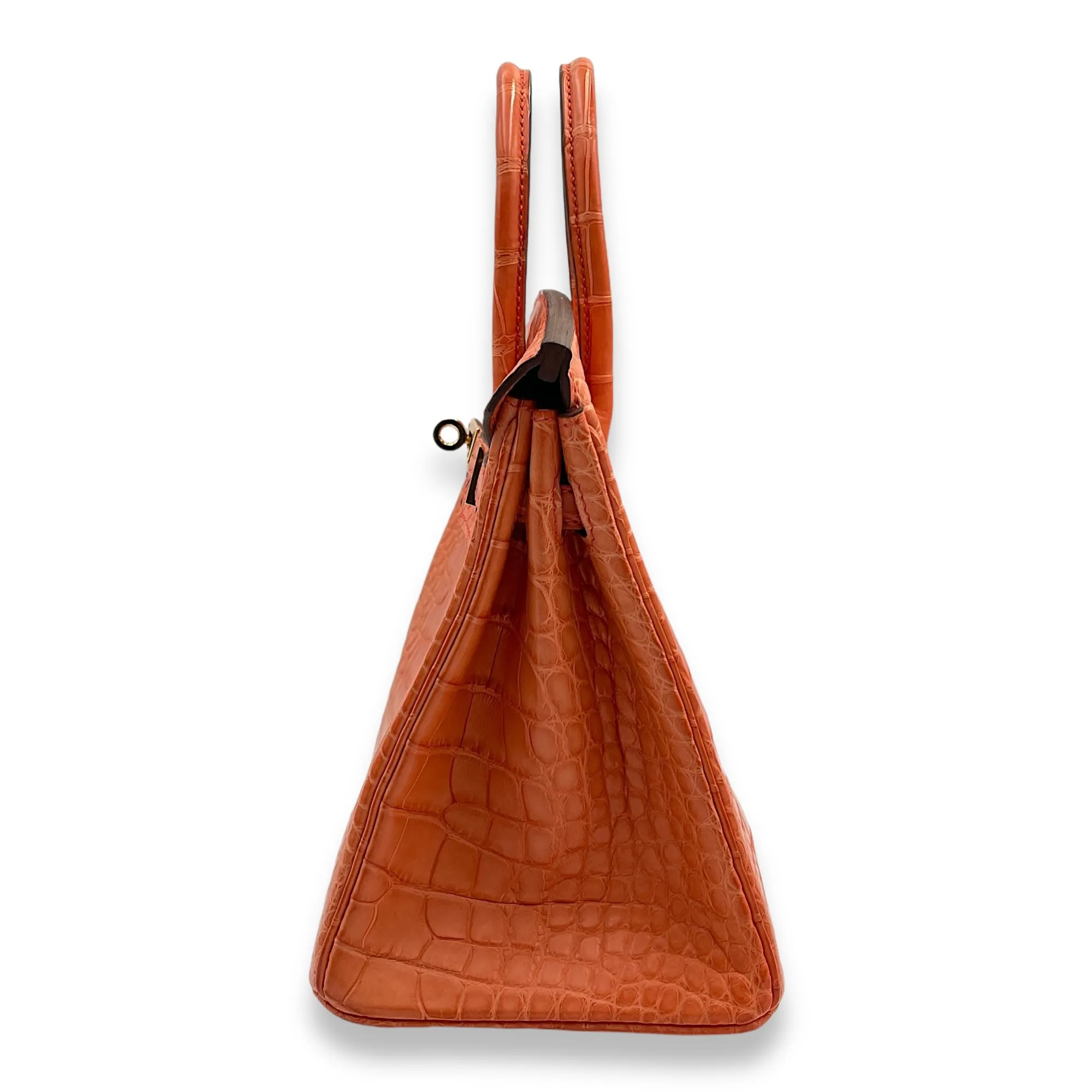 Birkin 25 Orange Poppy in Matte Alligator, Gold hardware