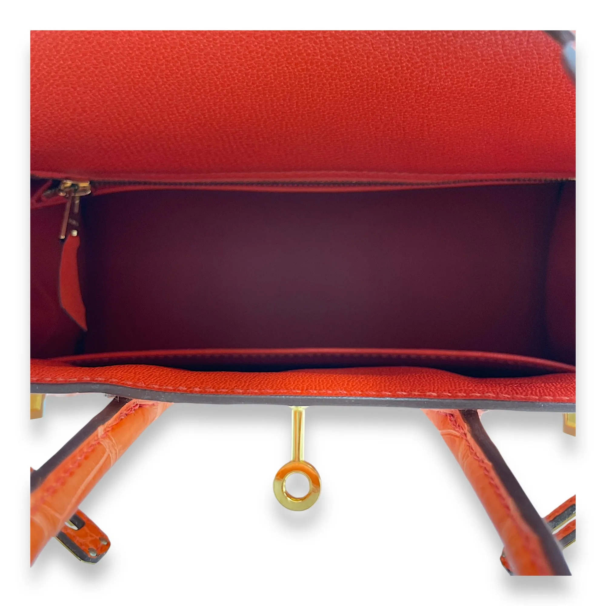 Birkin 25 Orange Poppy in Matte Alligator, Gold hardware