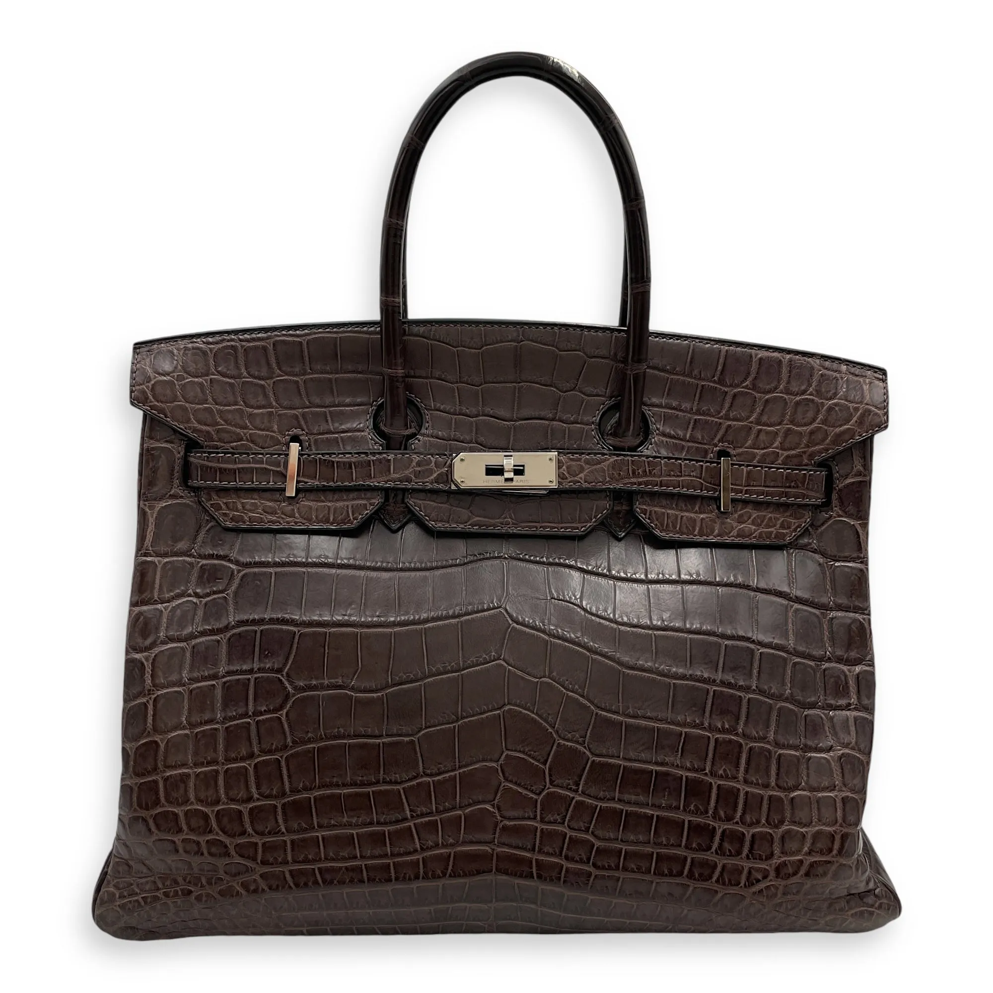 Birkin 35 Ebene in Matte Porosus, Palladium hardware
