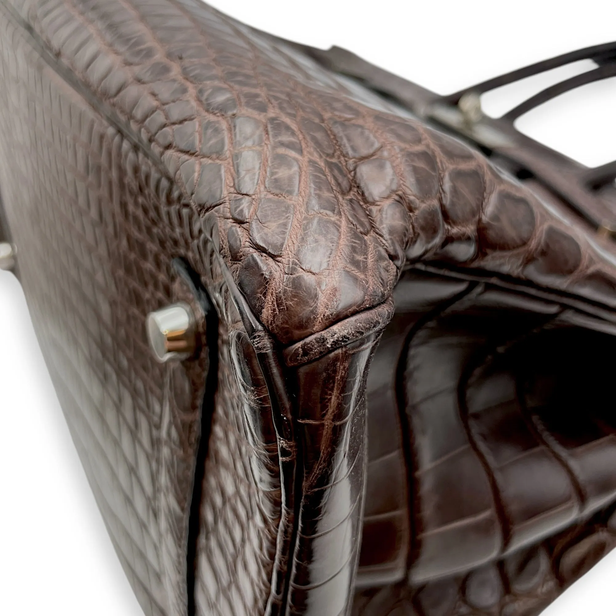 Birkin 35 Ebene in Matte Porosus, Palladium hardware