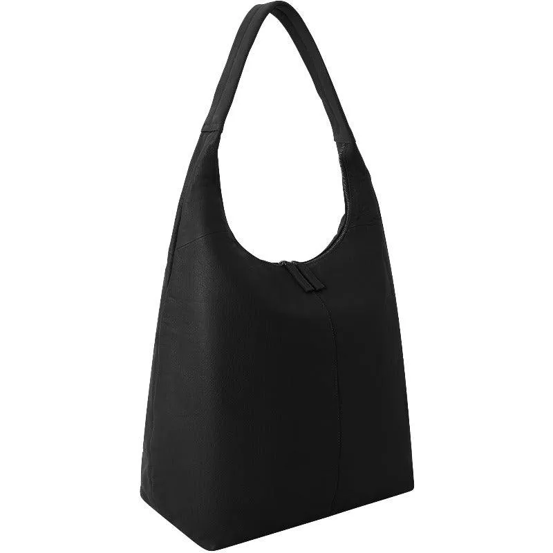 Black Zip Top Large Leather Hobo Shoulder Bag