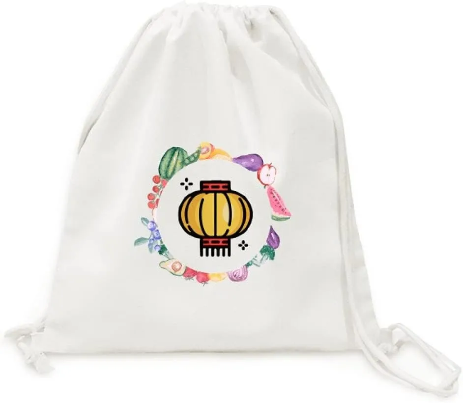 Brief Lovely Chinese Article Lantern Canvas Fabric Vegetable Fruit Folding Cinch Bag