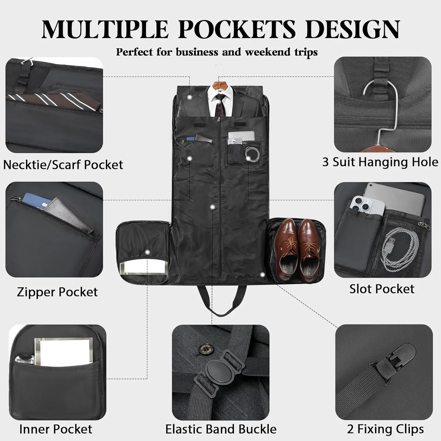 Canvas Garment Bags for Travel, Convertible Carry On Garment Duffel Bag for Men Women, 2 in 1 Suit Bag Hanging Suitcase Business Travel Bag with Shoe Compartment (Grey, XL)