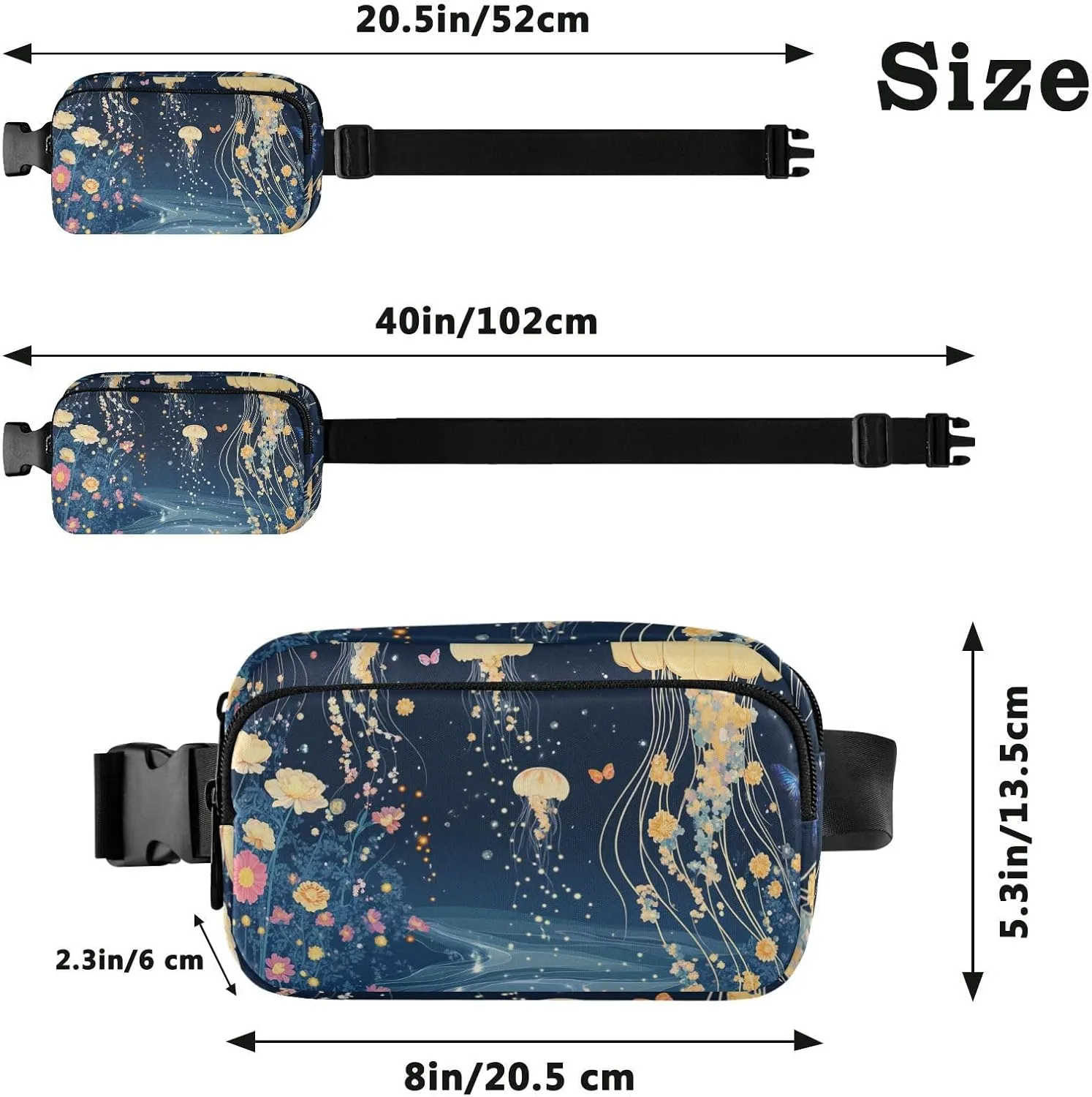 Cartoon Jellyfish A River Stylish Crossbody Bag Waist Packs for Women Men Waterproof Sling Chest Bags with Adjustable Strap for Travel Vacation Running