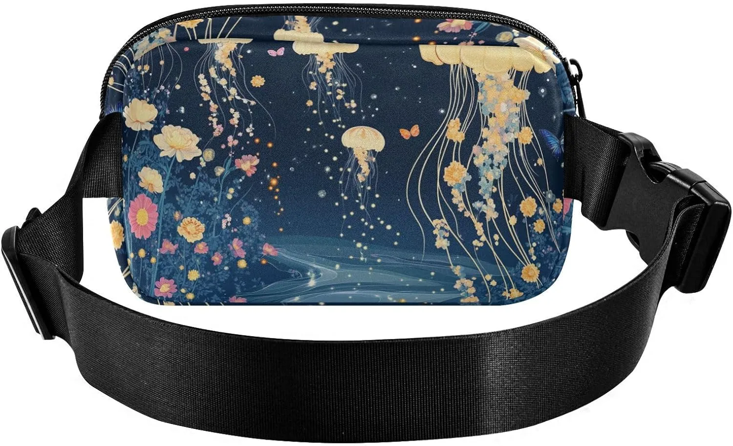 Cartoon Jellyfish A River Stylish Crossbody Bag Waist Packs for Women Men Waterproof Sling Chest Bags with Adjustable Strap for Travel Vacation Running