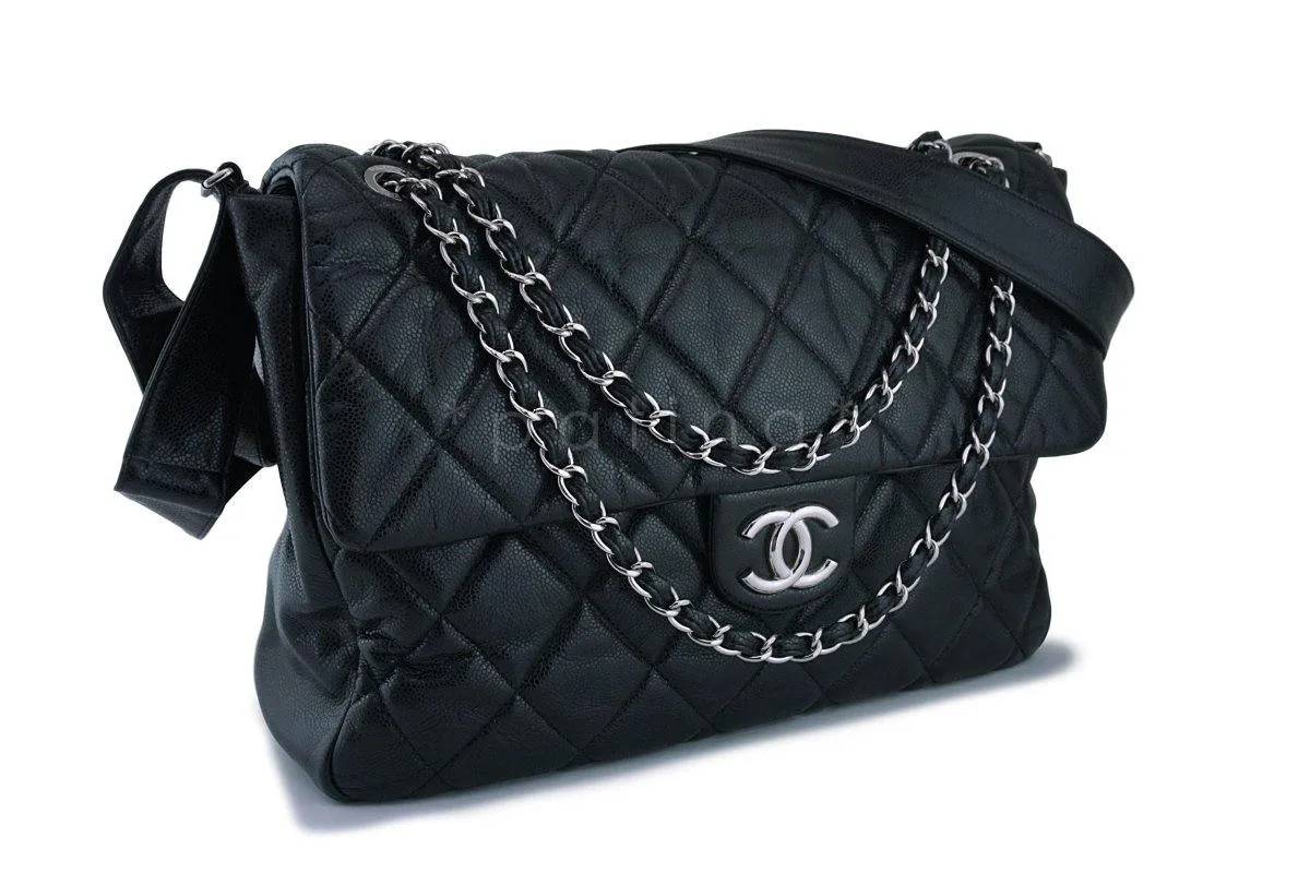Chanel Black Caviar XXL Classic Messenger Flap Tote Bag