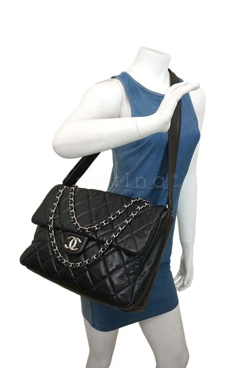 Chanel Black Caviar XXL Classic Messenger Flap Tote Bag