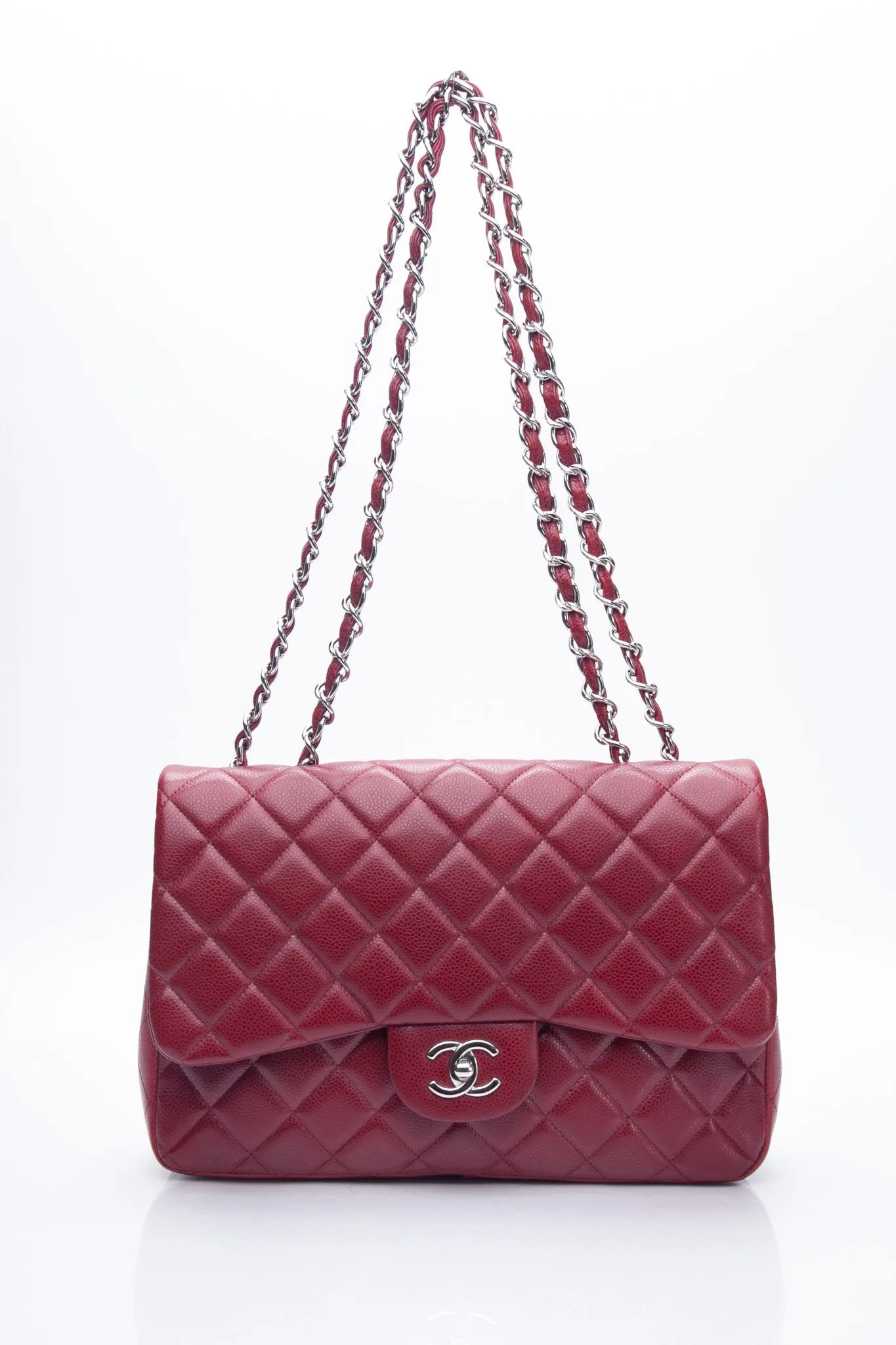 CHANEL Burgundy Caviar Quilted Jumbo Single Flap Bag