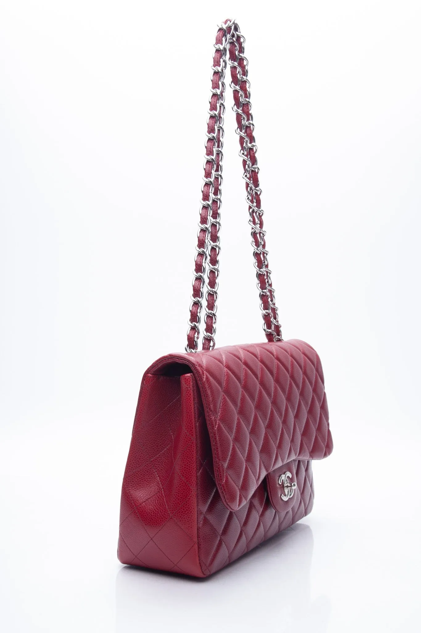CHANEL Burgundy Caviar Quilted Jumbo Single Flap Bag