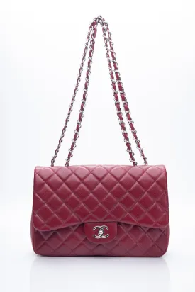CHANEL Burgundy Caviar Quilted Jumbo Single Flap Bag