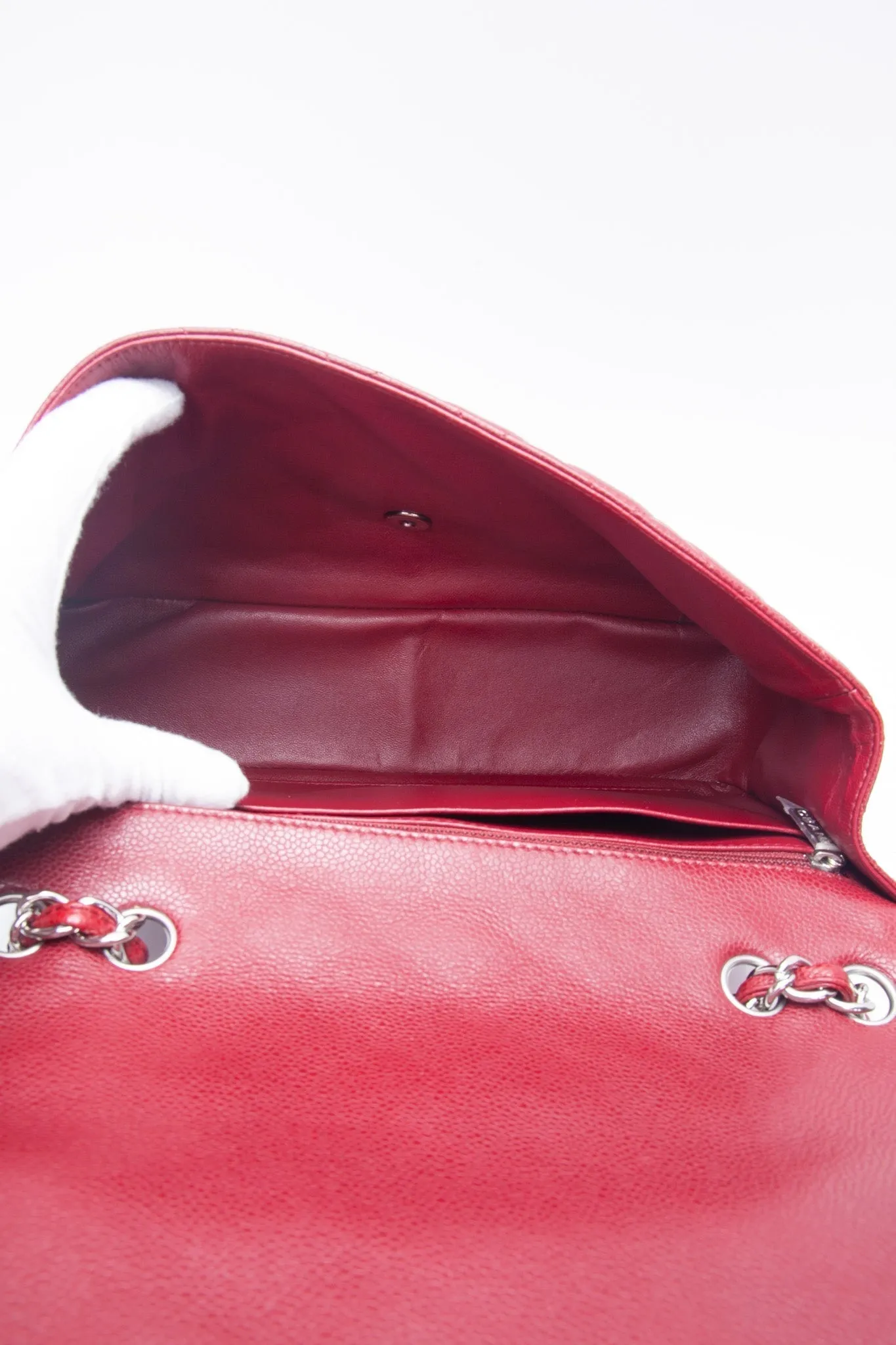 CHANEL Burgundy Caviar Quilted Jumbo Single Flap Bag