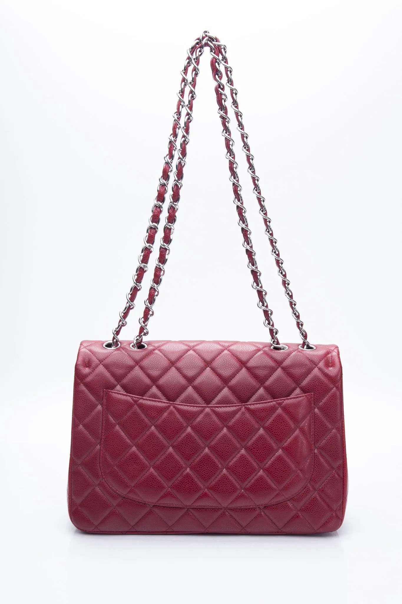 CHANEL Burgundy Caviar Quilted Jumbo Single Flap Bag