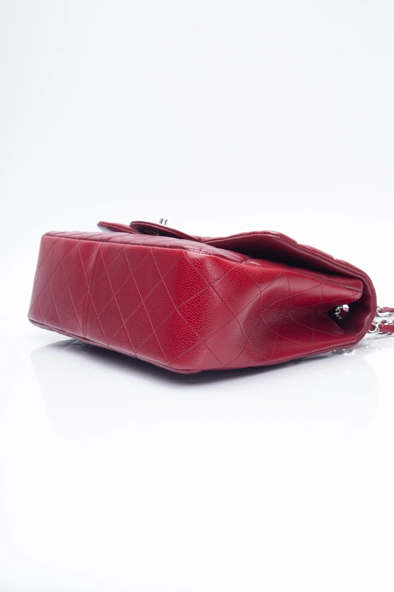 CHANEL Burgundy Caviar Quilted Jumbo Single Flap Bag