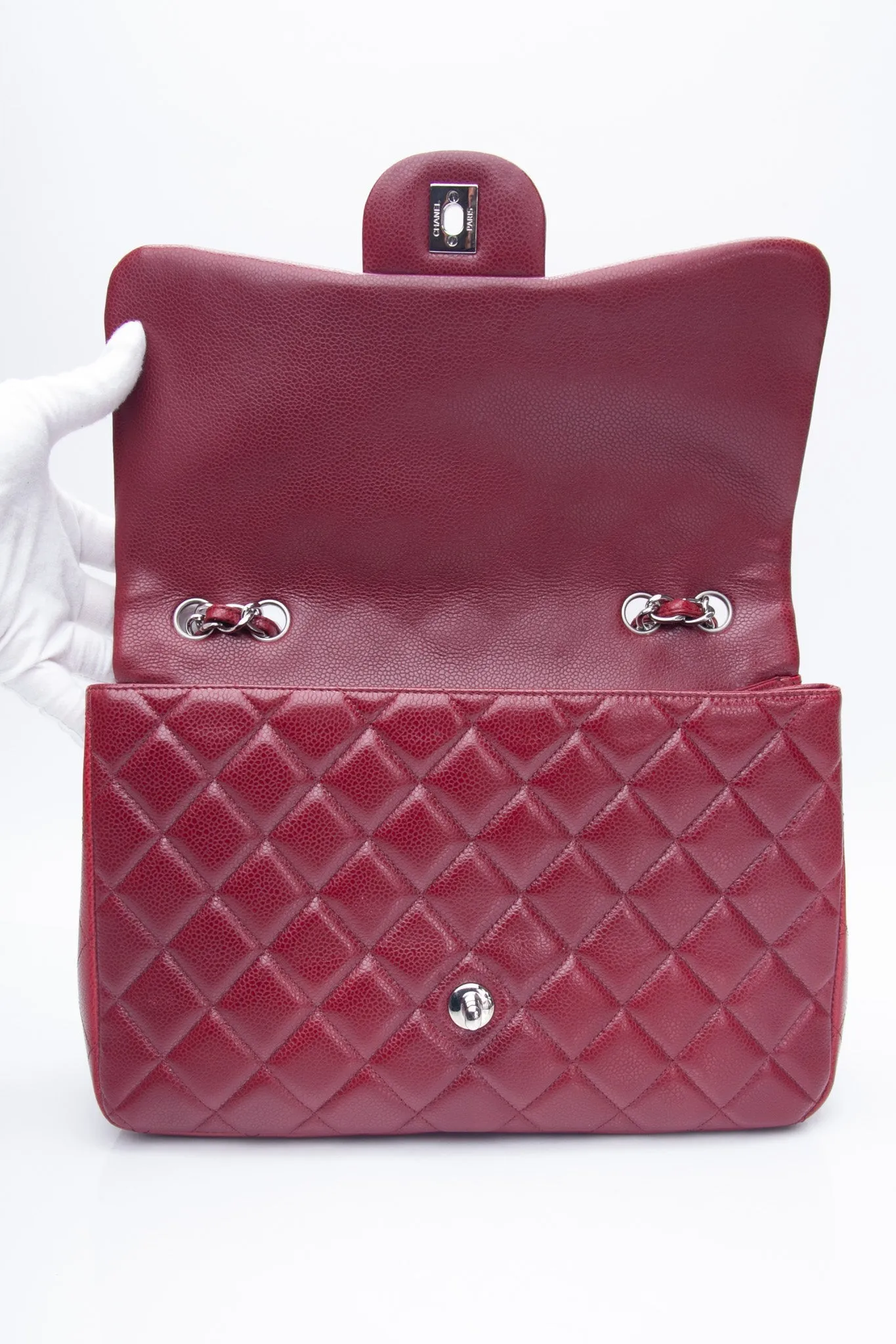 CHANEL Burgundy Caviar Quilted Jumbo Single Flap Bag