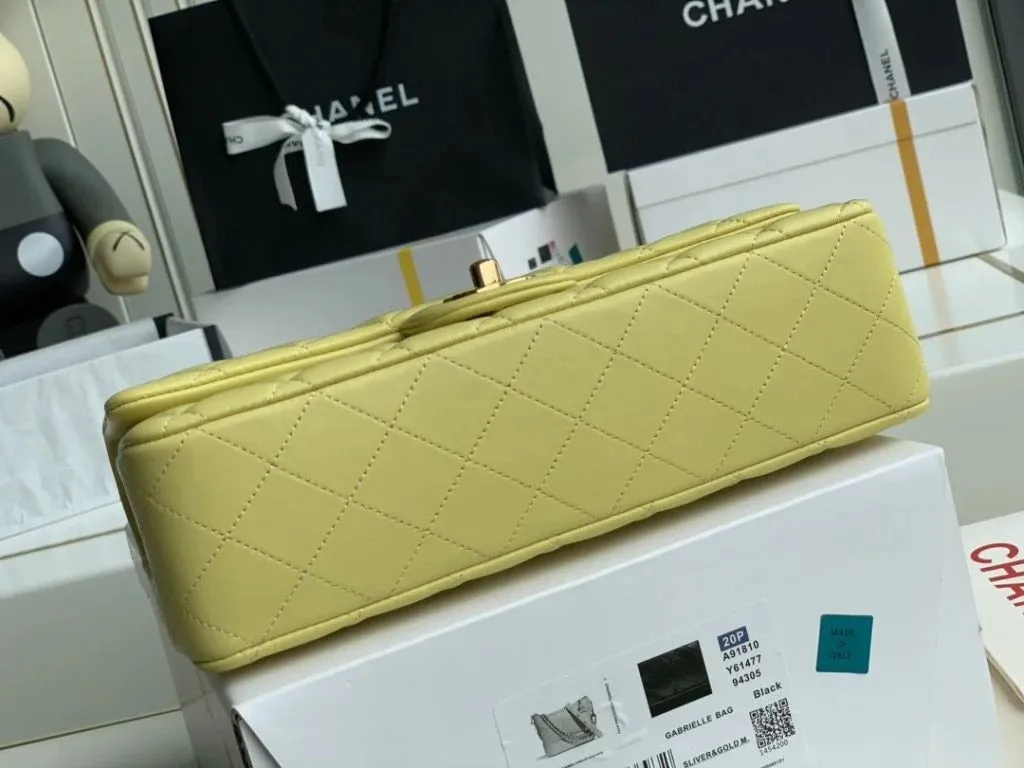 Chanel Classic Double Flap 25 Shoulder Bag Lemon