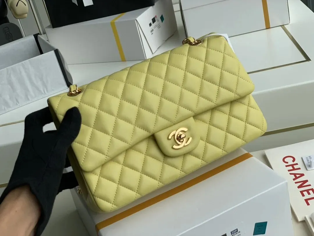 Chanel Classic Double Flap 25 Shoulder Bag Lemon