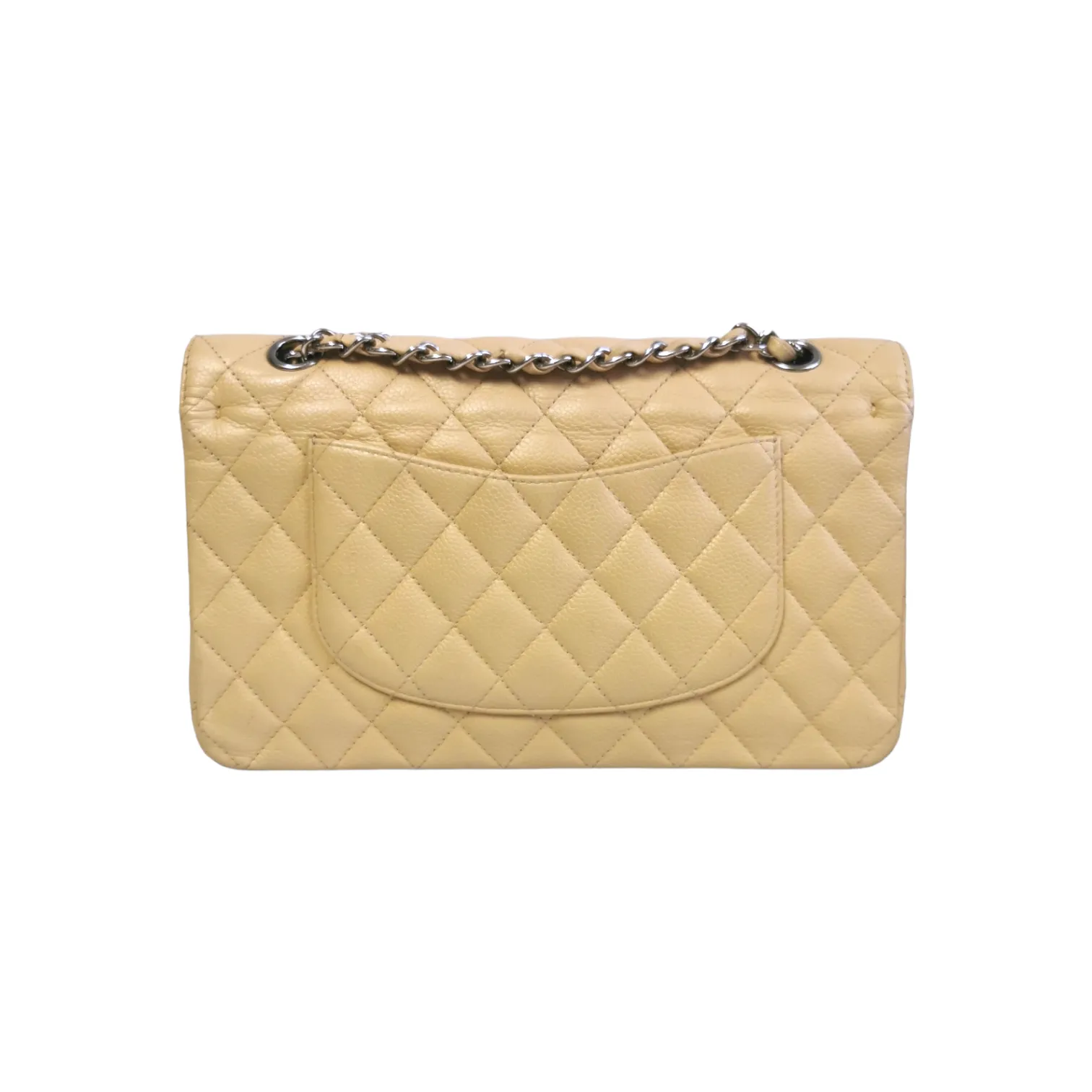 Chanel Classic Double Flap Medium Beige Caviar Silver