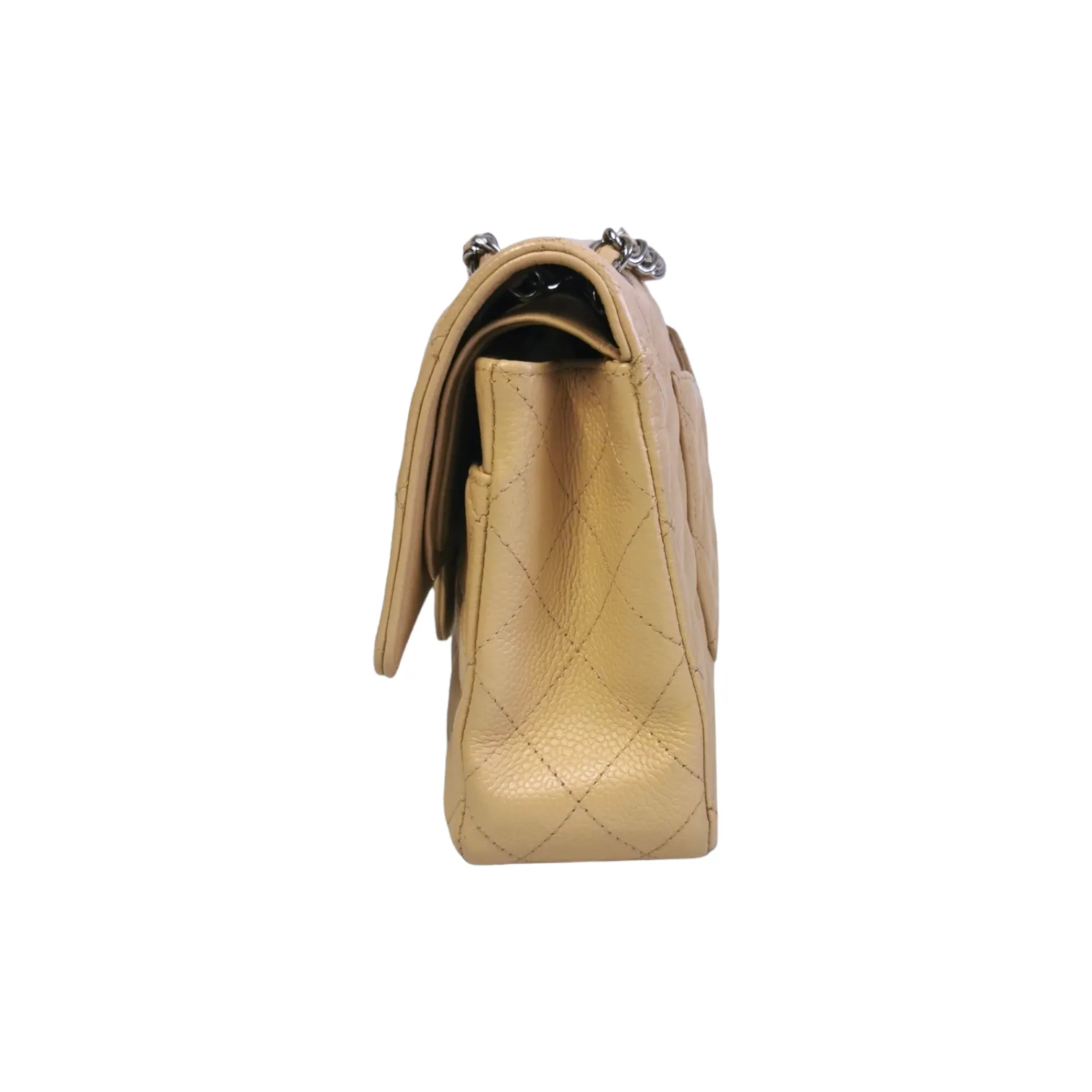 Chanel Classic Double Flap Medium Beige Caviar Silver