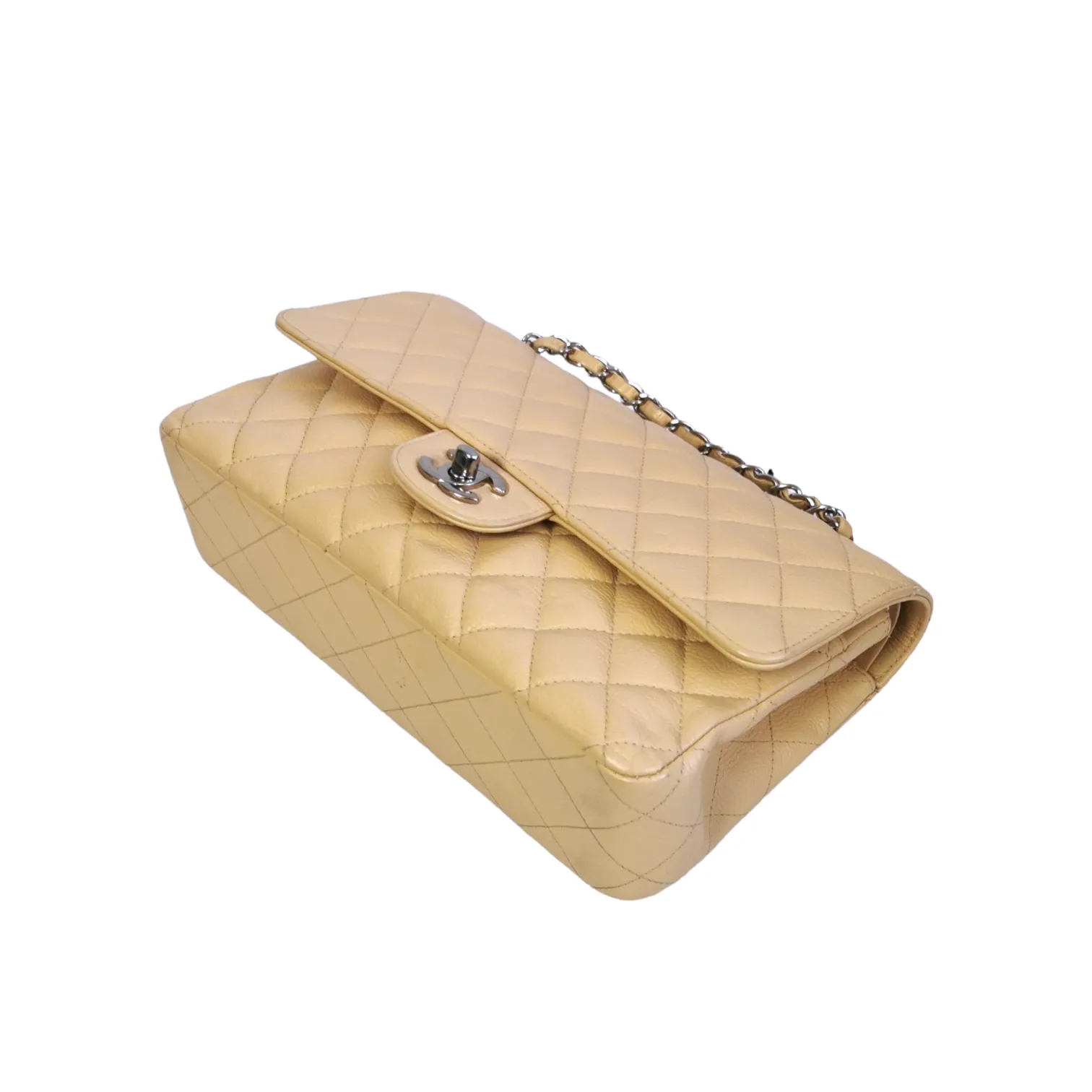 Chanel Classic Double Flap Medium Beige Caviar Silver
