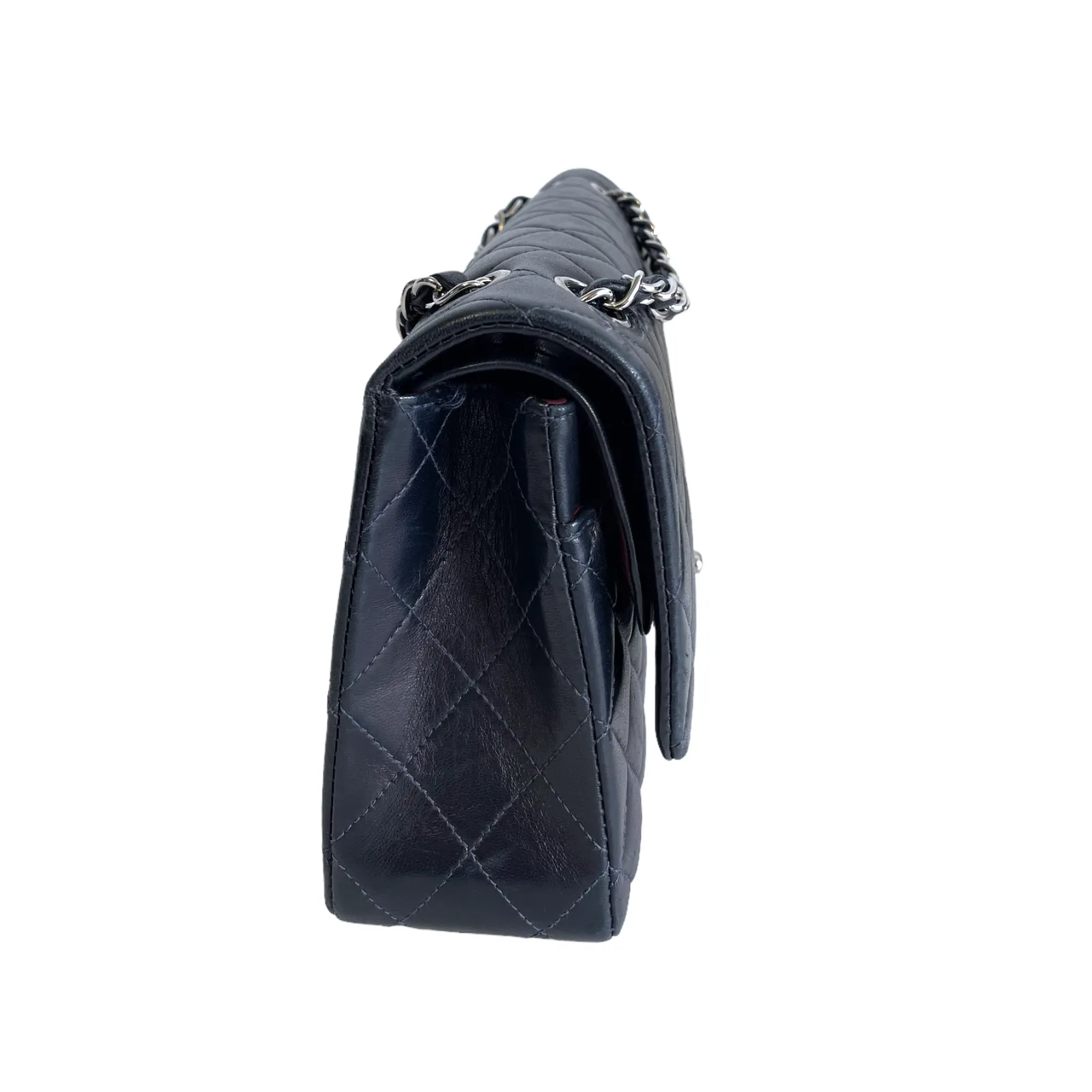 Chanel Classic Double Flap Medium Navy Blue Lambskin Silver