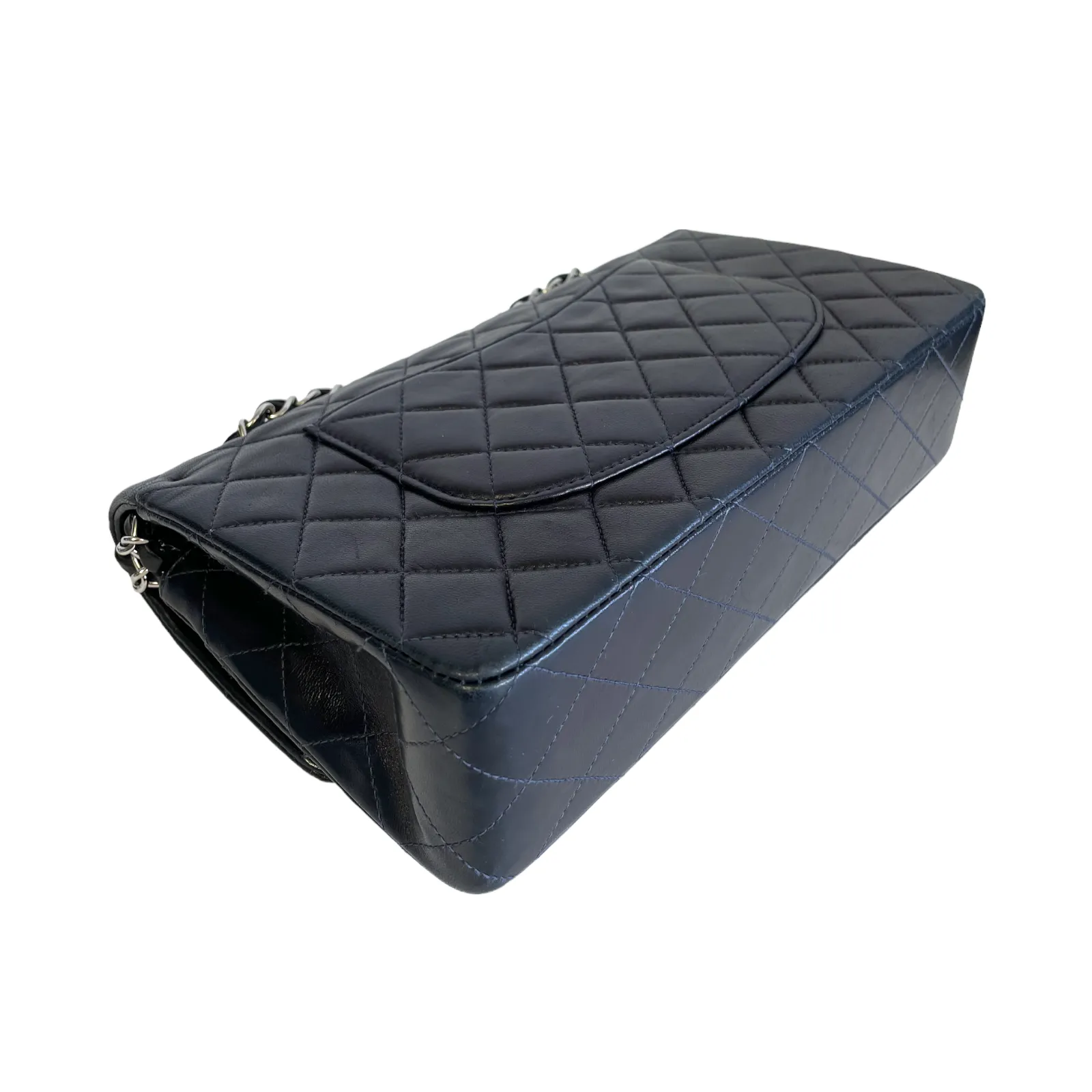 Chanel Classic Double Flap Medium Navy Blue Lambskin Silver