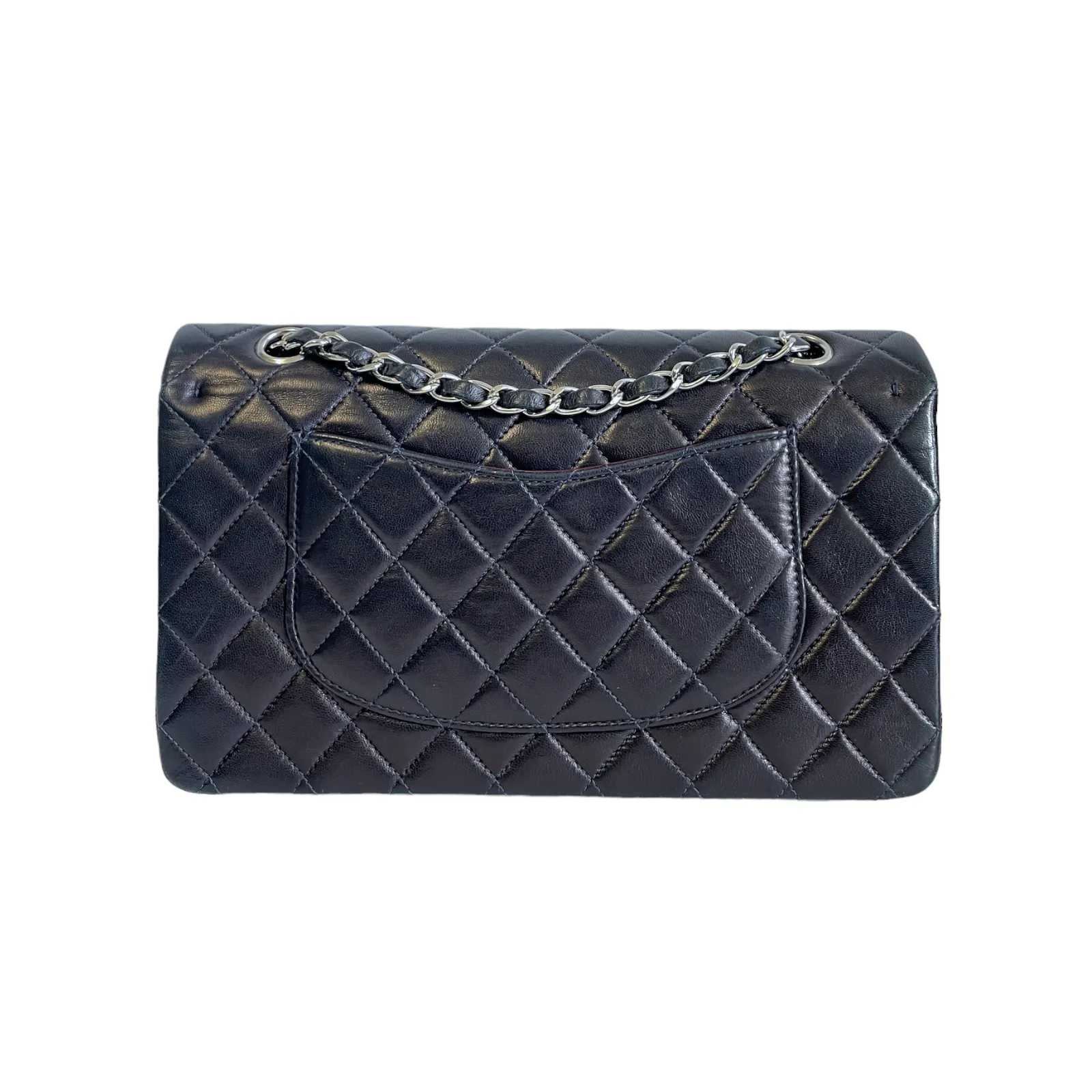 Chanel Classic Double Flap Medium Navy Blue Lambskin Silver