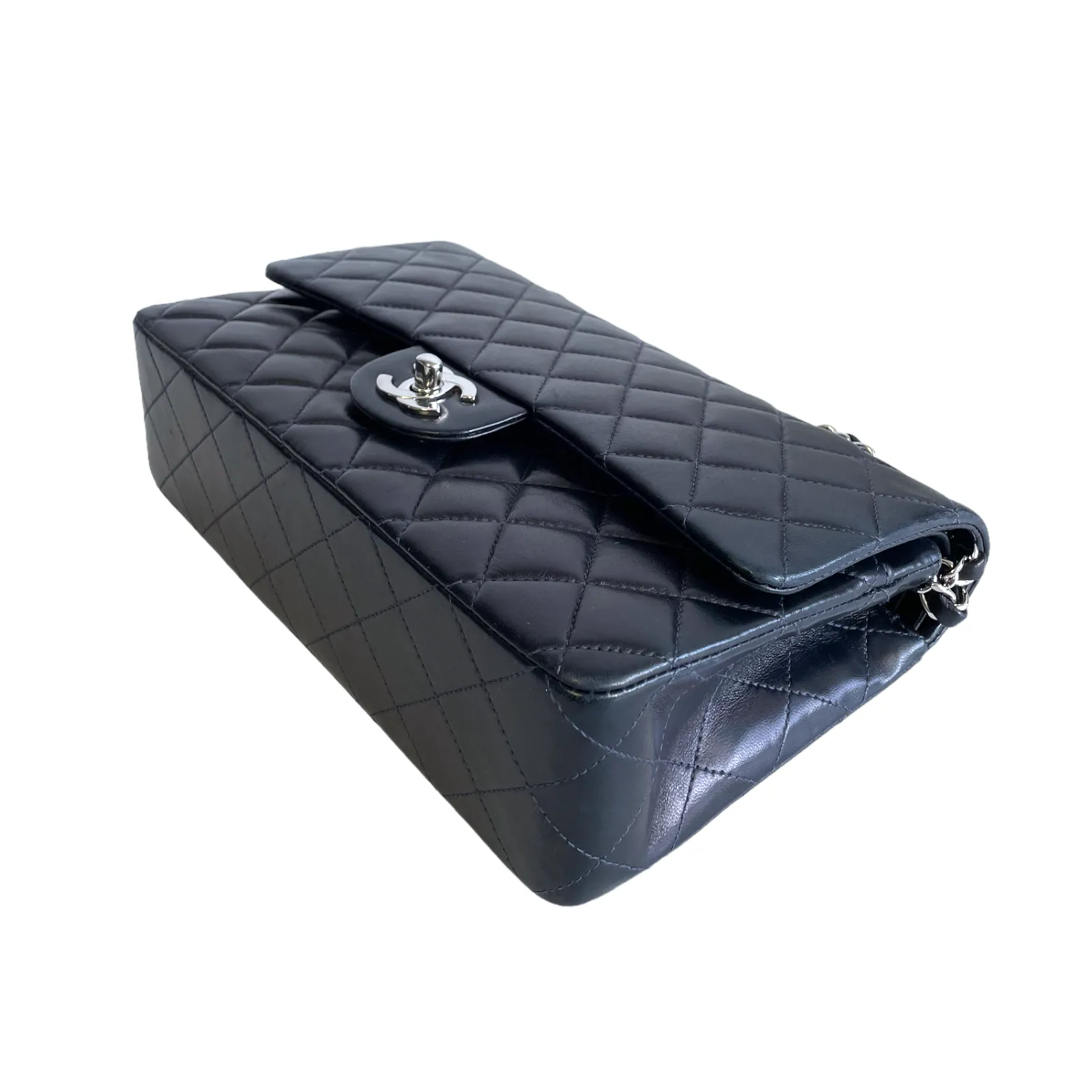 Chanel Classic Double Flap Medium Navy Blue Lambskin Silver