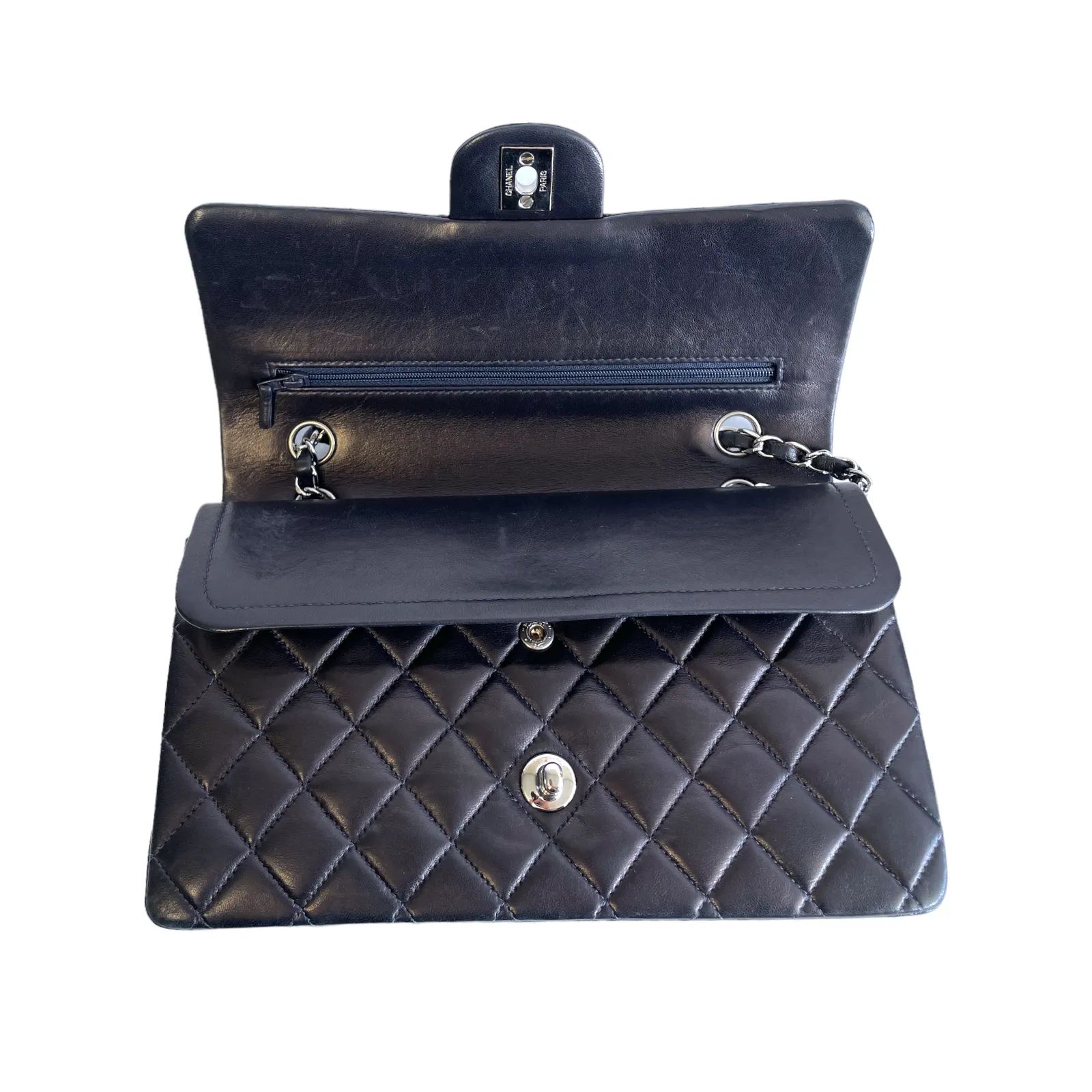 Chanel Classic Double Flap Medium Navy Blue Lambskin Silver