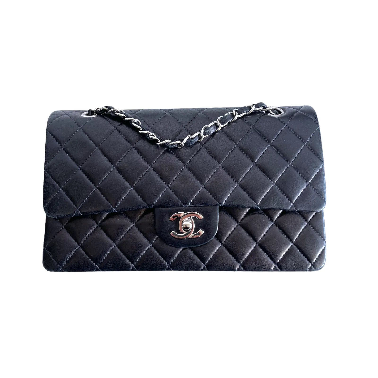 Chanel Classic Double Flap Medium Navy Blue Lambskin Silver