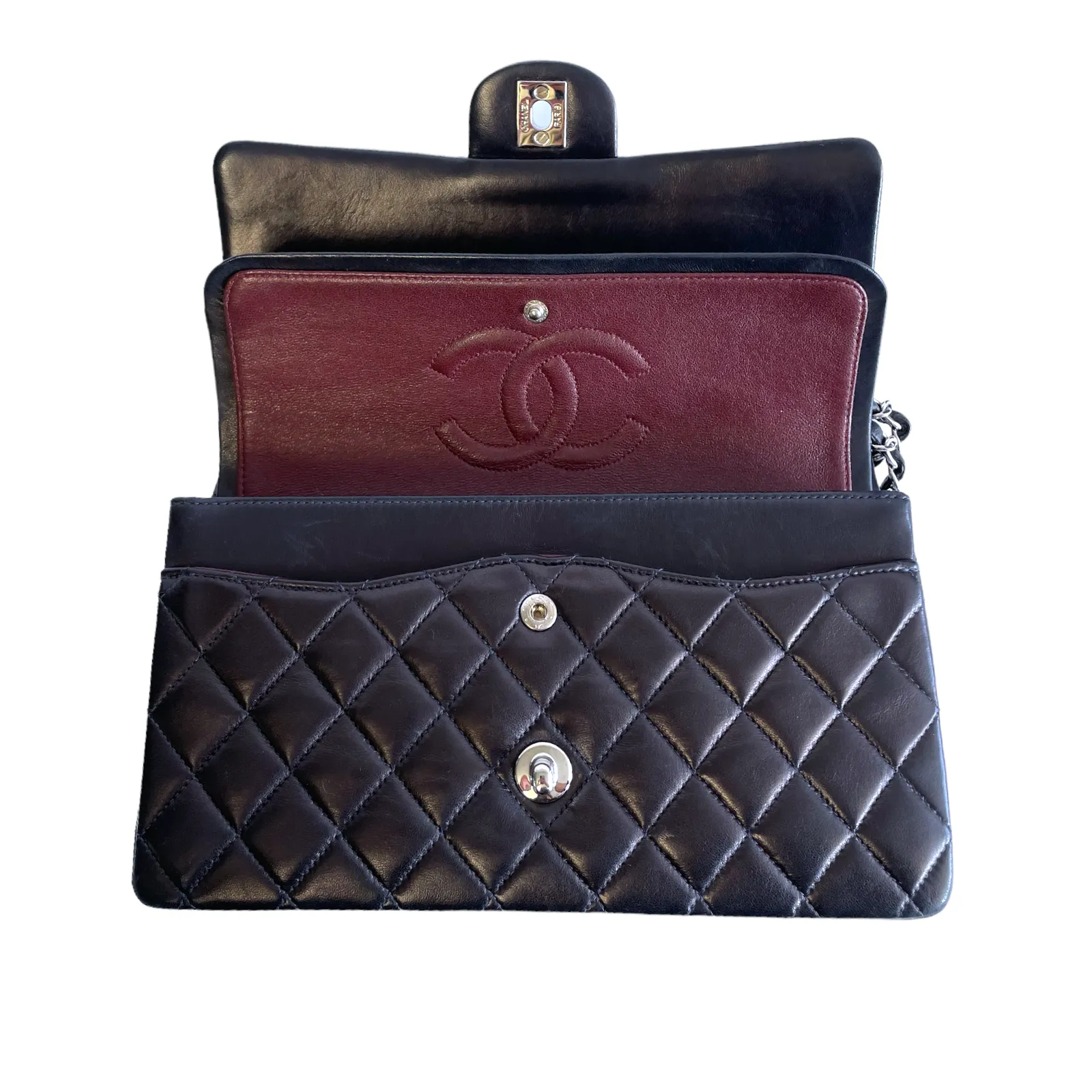 Chanel Classic Double Flap Medium Navy Blue Lambskin Silver