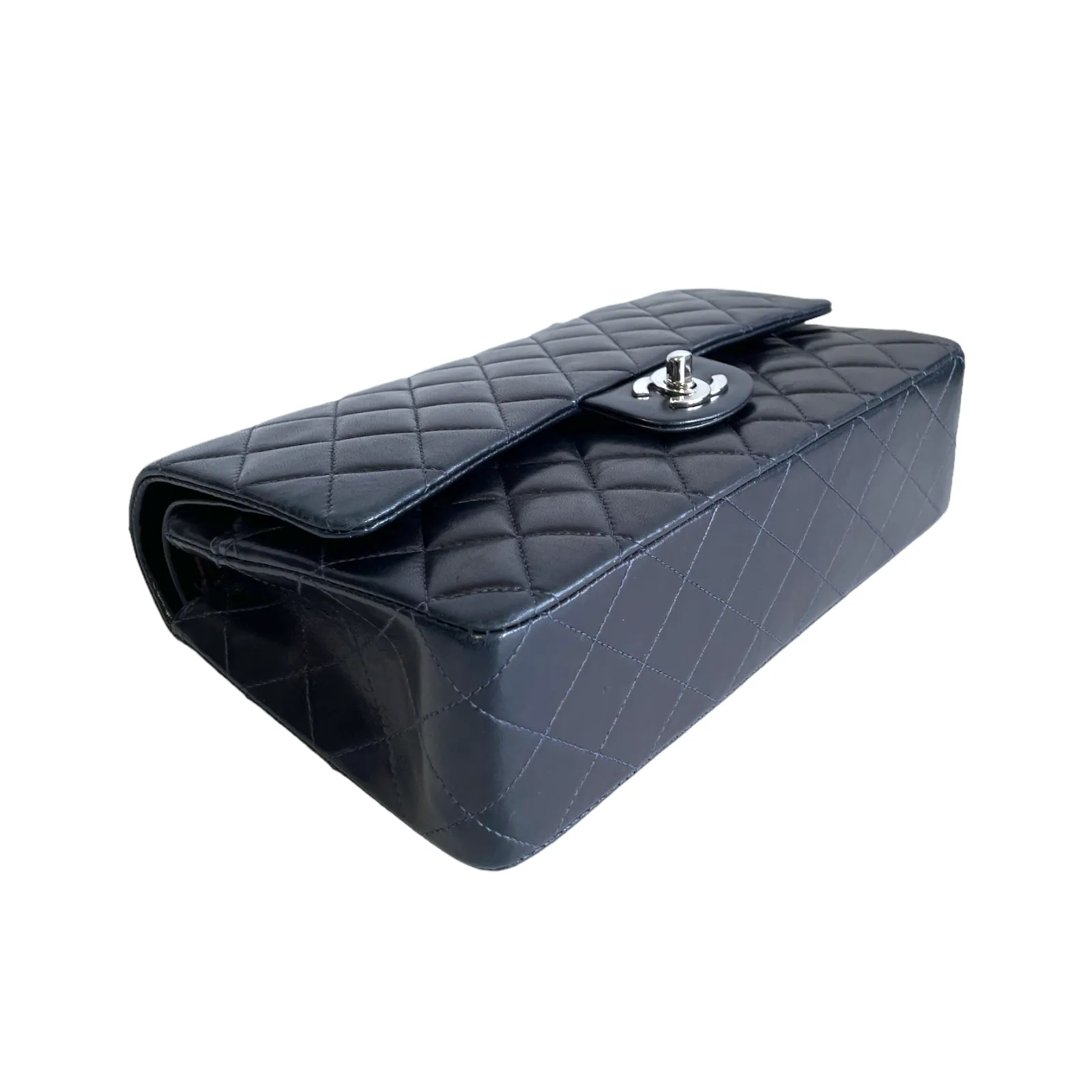 Chanel Classic Double Flap Medium Navy Blue Lambskin Silver