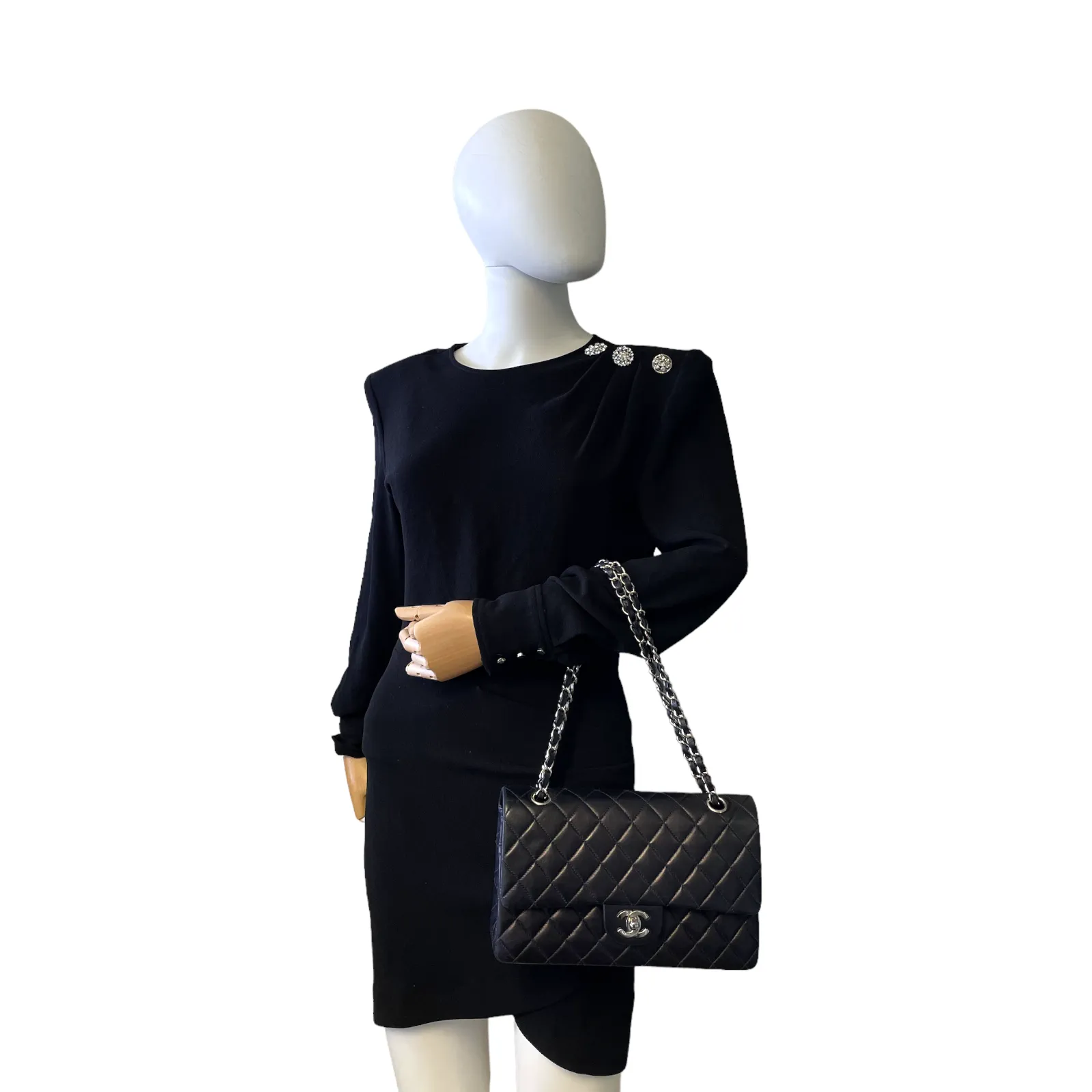 Chanel Classic Double Flap Medium Navy Blue Lambskin Silver