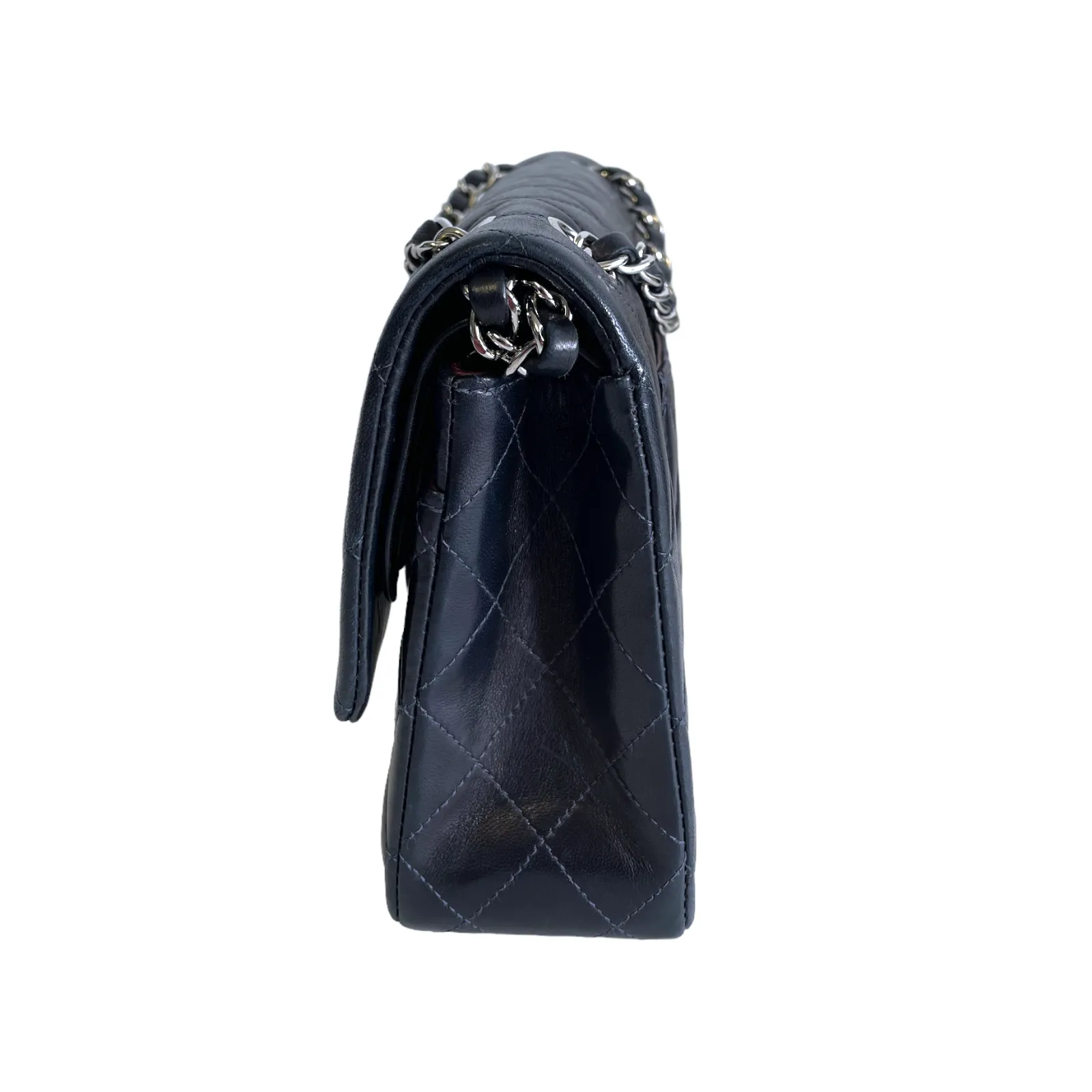 Chanel Classic Double Flap Medium Navy Blue Lambskin Silver