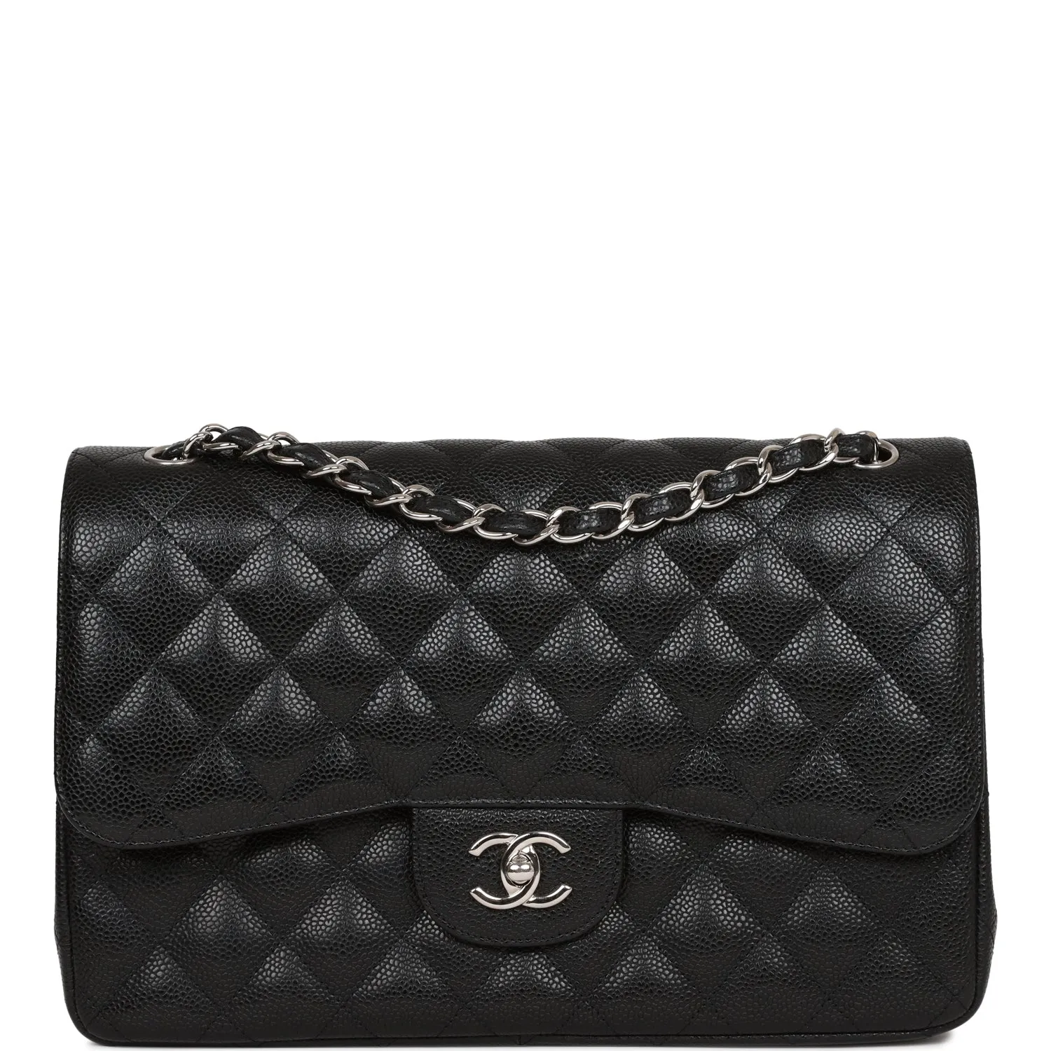 Chanel Jumbo Classic Double Flap Bag Black Caviar Silver Hardware