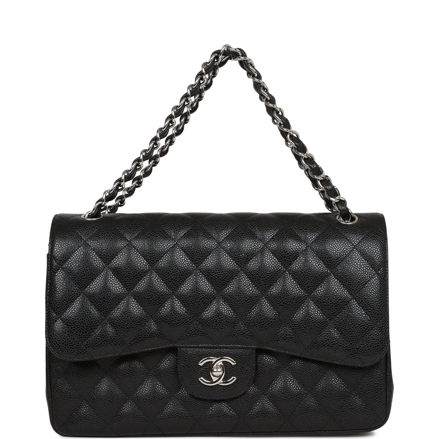 Chanel Jumbo Classic Double Flap Bag Black Caviar Silver Hardware