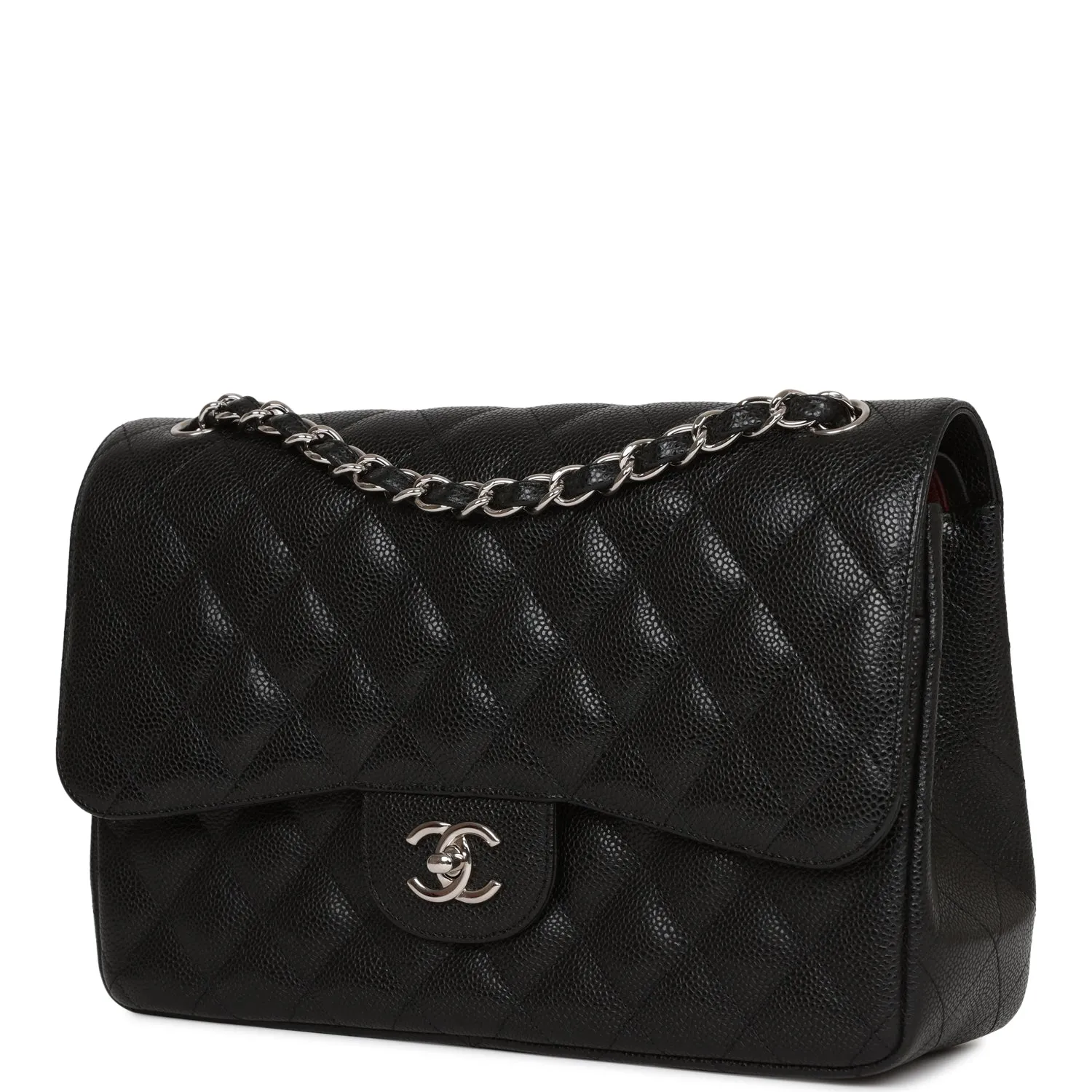 Chanel Jumbo Classic Double Flap Bag Black Caviar Silver Hardware