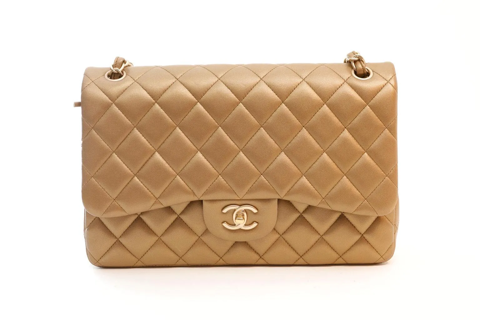 Chanel Metallic Bronze Lambskin Jumbo Classic Flap Bag