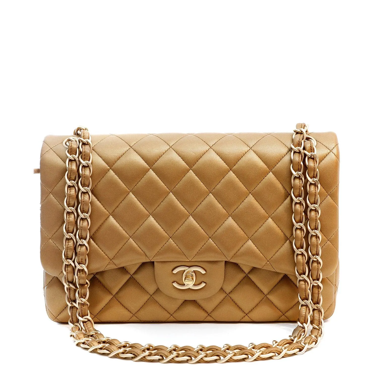 Chanel Metallic Bronze Lambskin Jumbo Classic Flap Bag