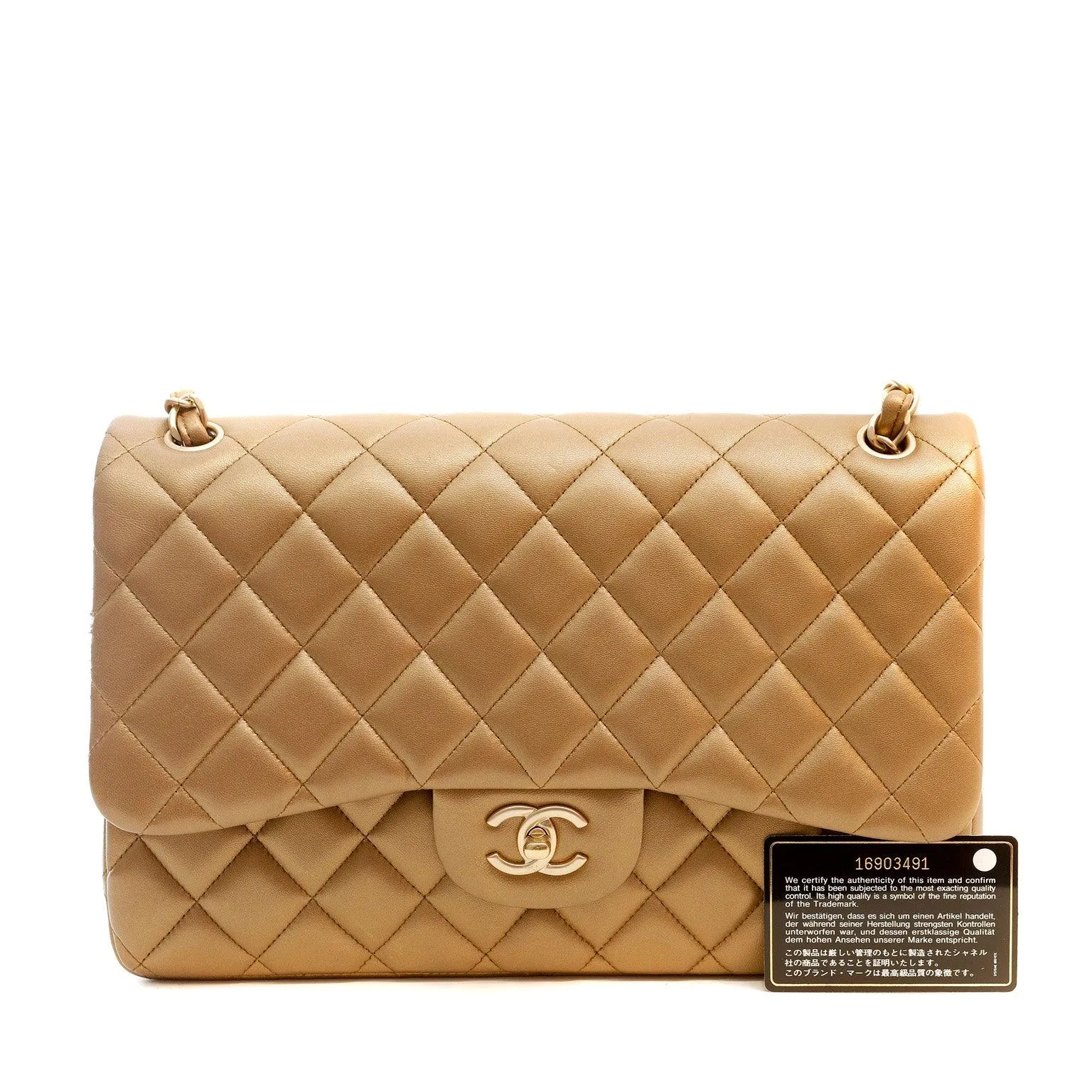 Chanel Metallic Bronze Lambskin Jumbo Classic Flap Bag