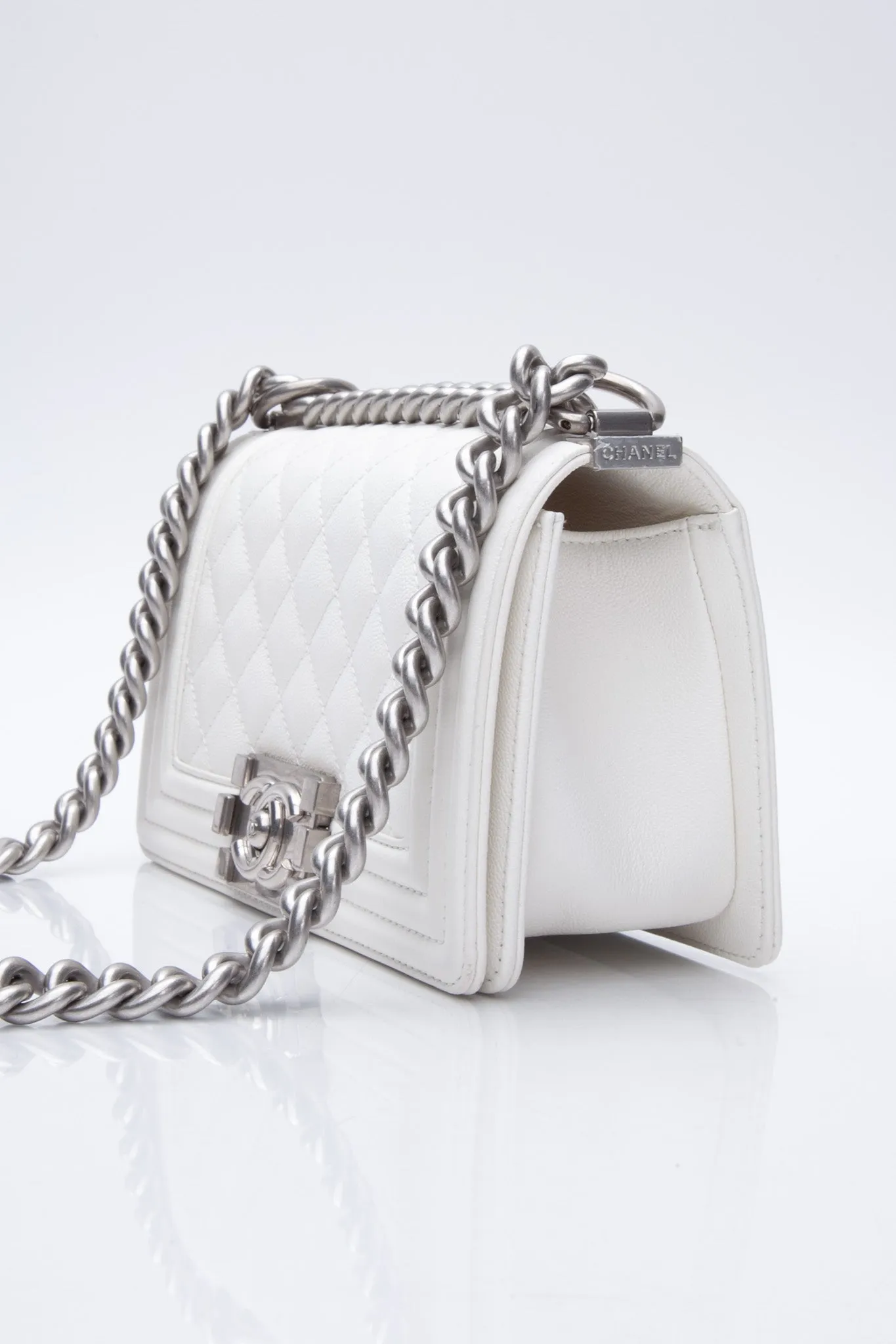 CHANEL Small White Quilted Caviar Boy Flap Bag