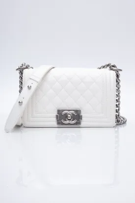 CHANEL Small White Quilted Caviar Boy Flap Bag
